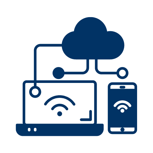 Cloud computing connecting laptop and mobile phone.