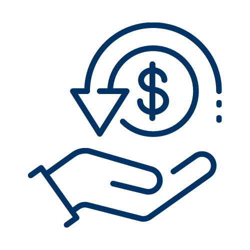 Hand receiving cyclical monetary flow.  Optimized finances.