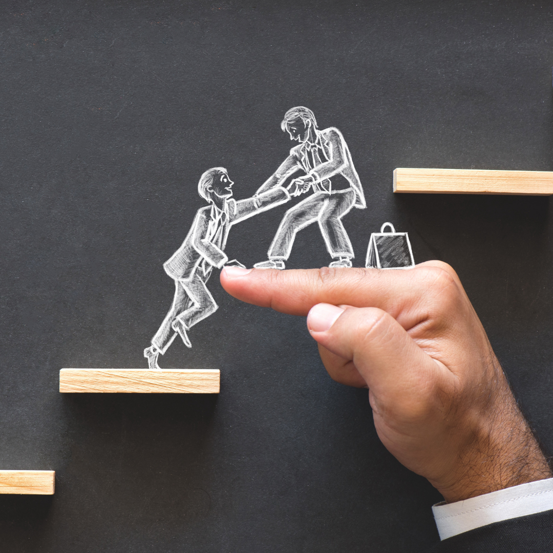 Helping hand guiding business growth, illustrating Aptimized's dedication to uplifting clients toward success.