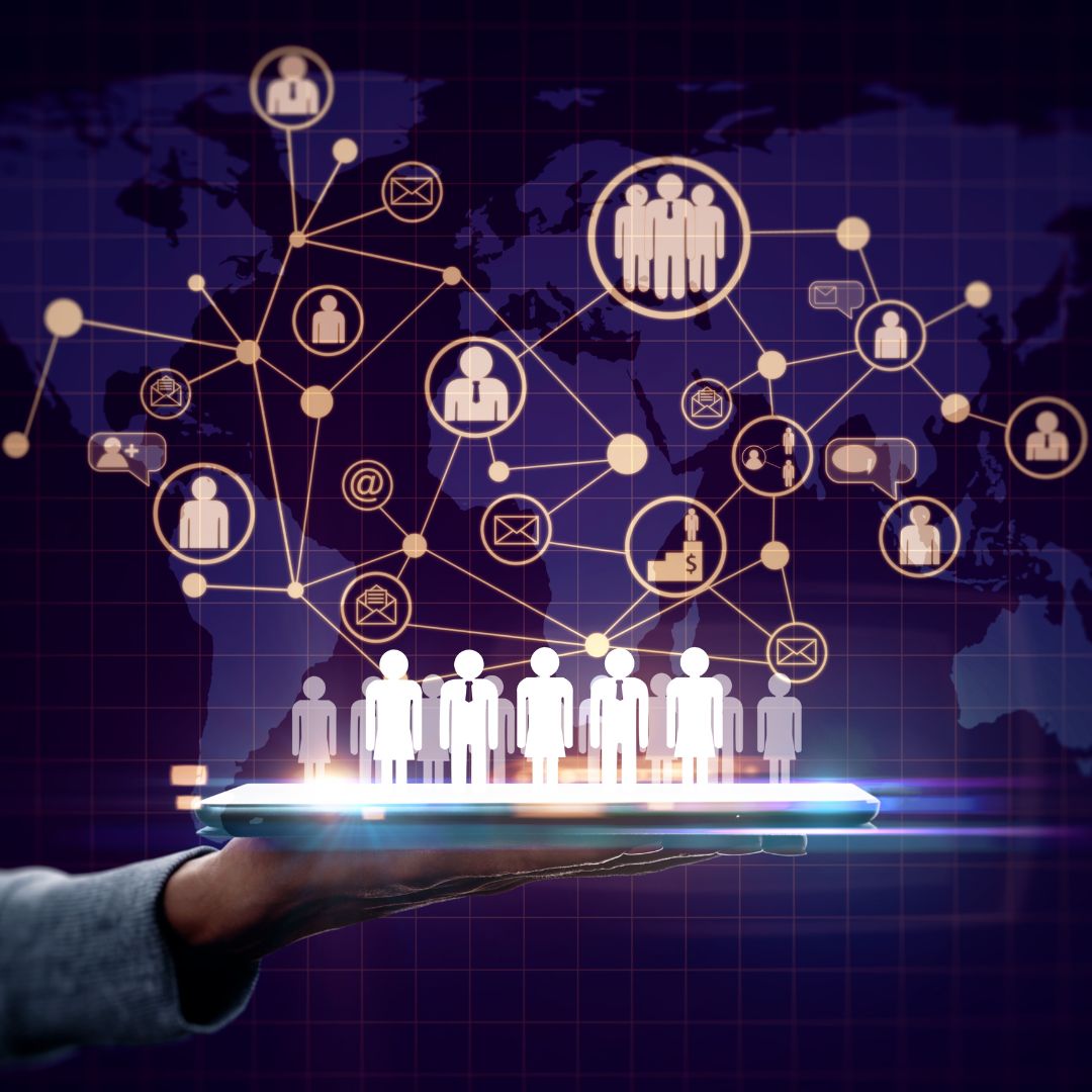 Global network of people connected through a digital platform.