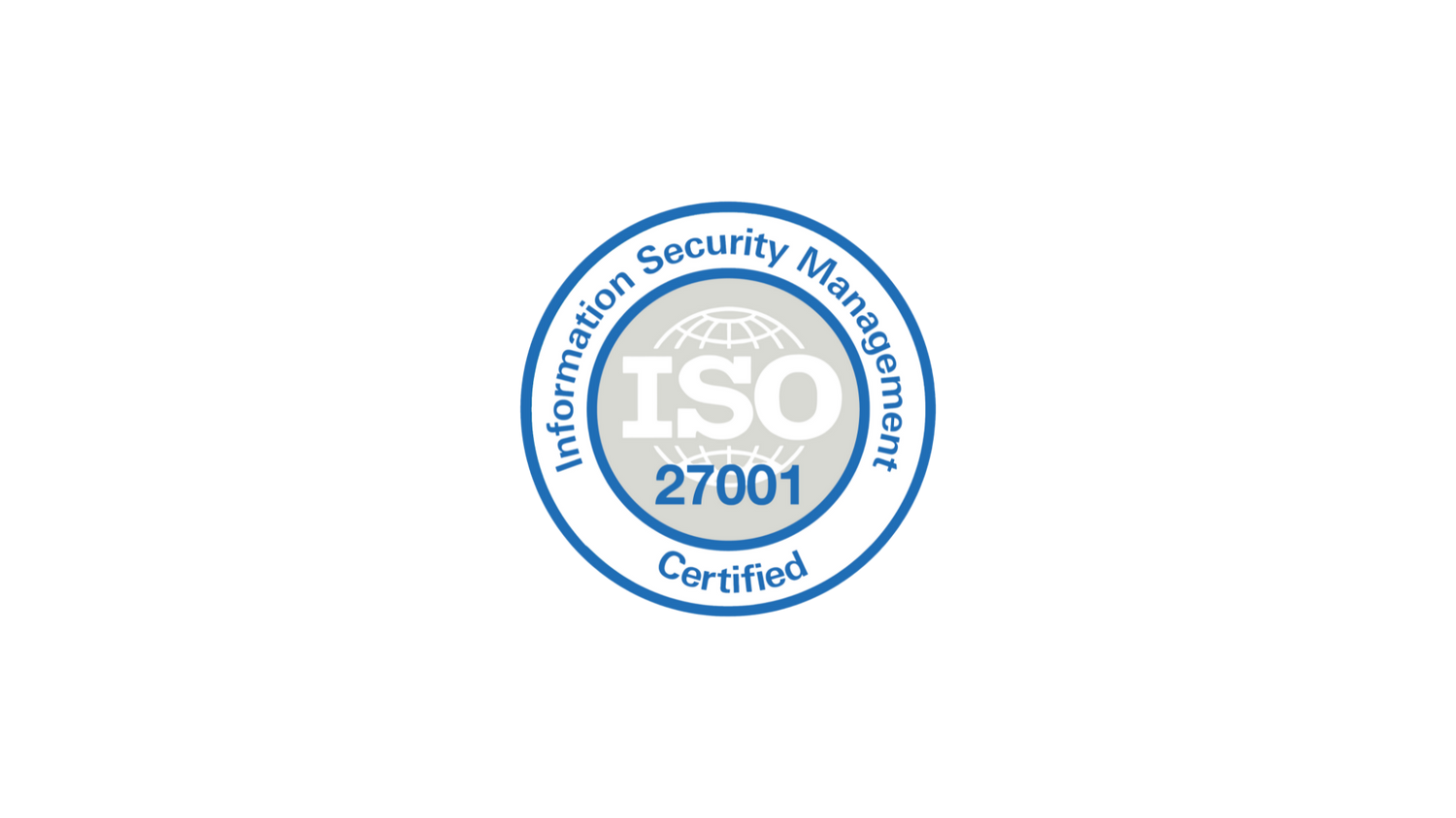 The ISO 27001 Certified badge, signifying compliance with the Information Security Management System standards.