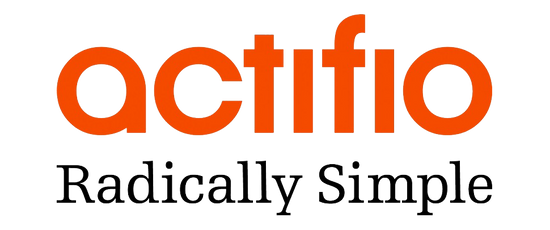 Actifio logo with the tagline "Radically Simple," featuring bold orange text for "Actifio" and black text for the tagline.