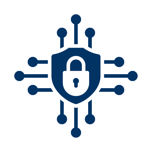 Cybersecurity symbol with a shield and lock, highlighting data protection and network security.